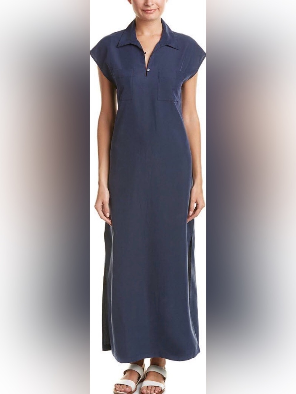 Tommy Bahama Navy Button Front side slit Cap Sleeve Maxi Dress Women’s